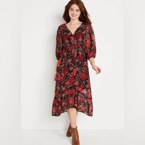 Maurices Black and Red Floral High Low Dress